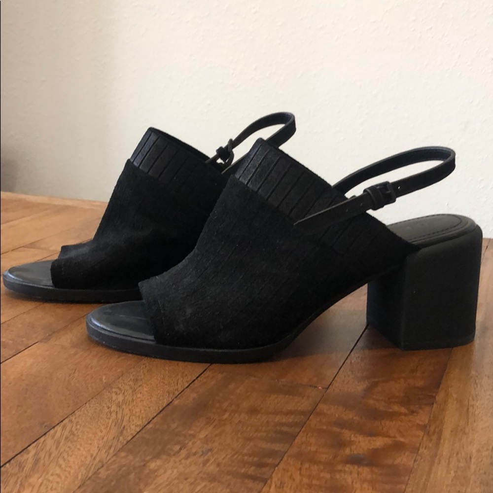 DKNY black open toe sling back heels.